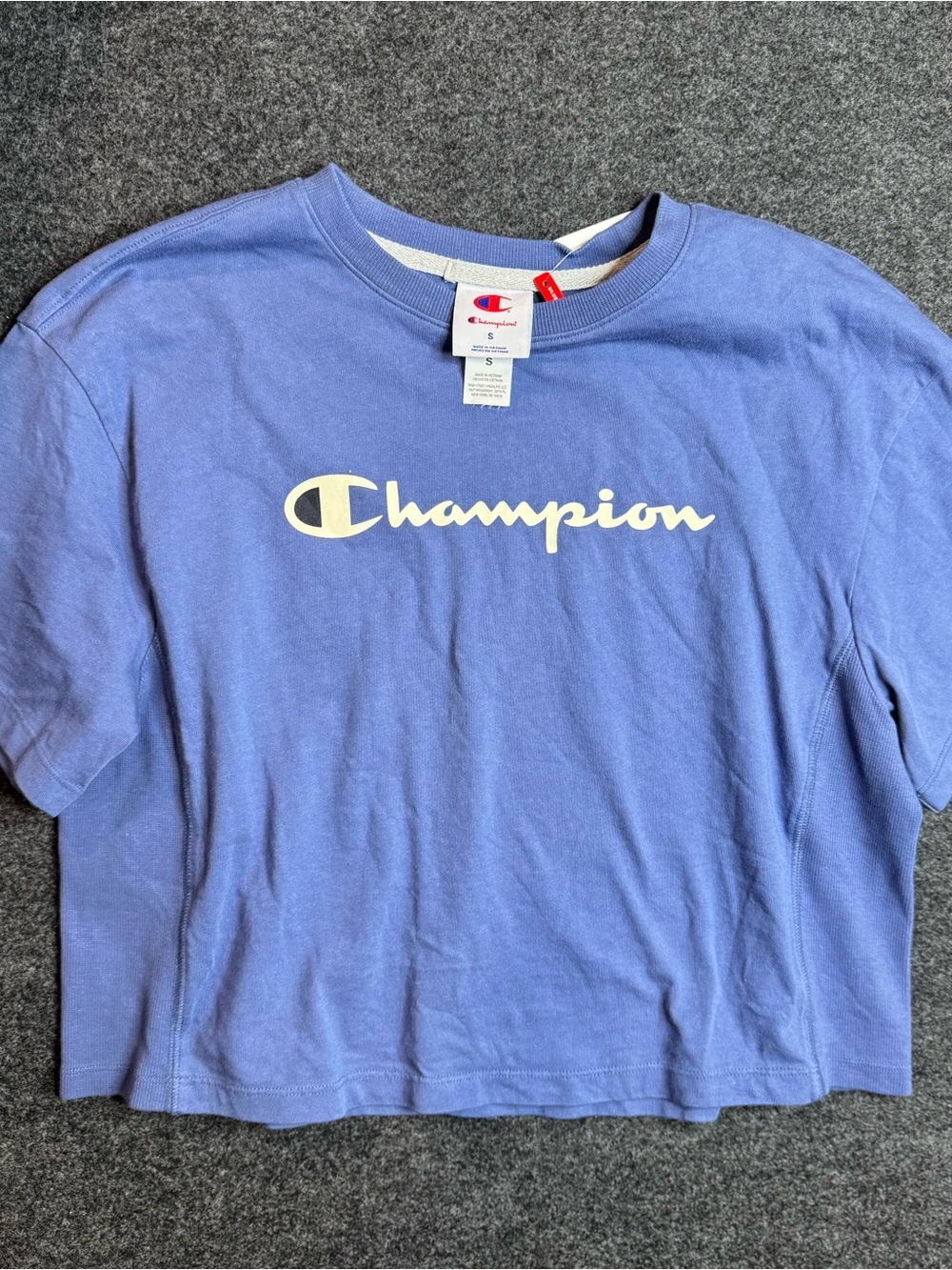 New small womens Champion' blue Short Sleeve cropped relaxed tee